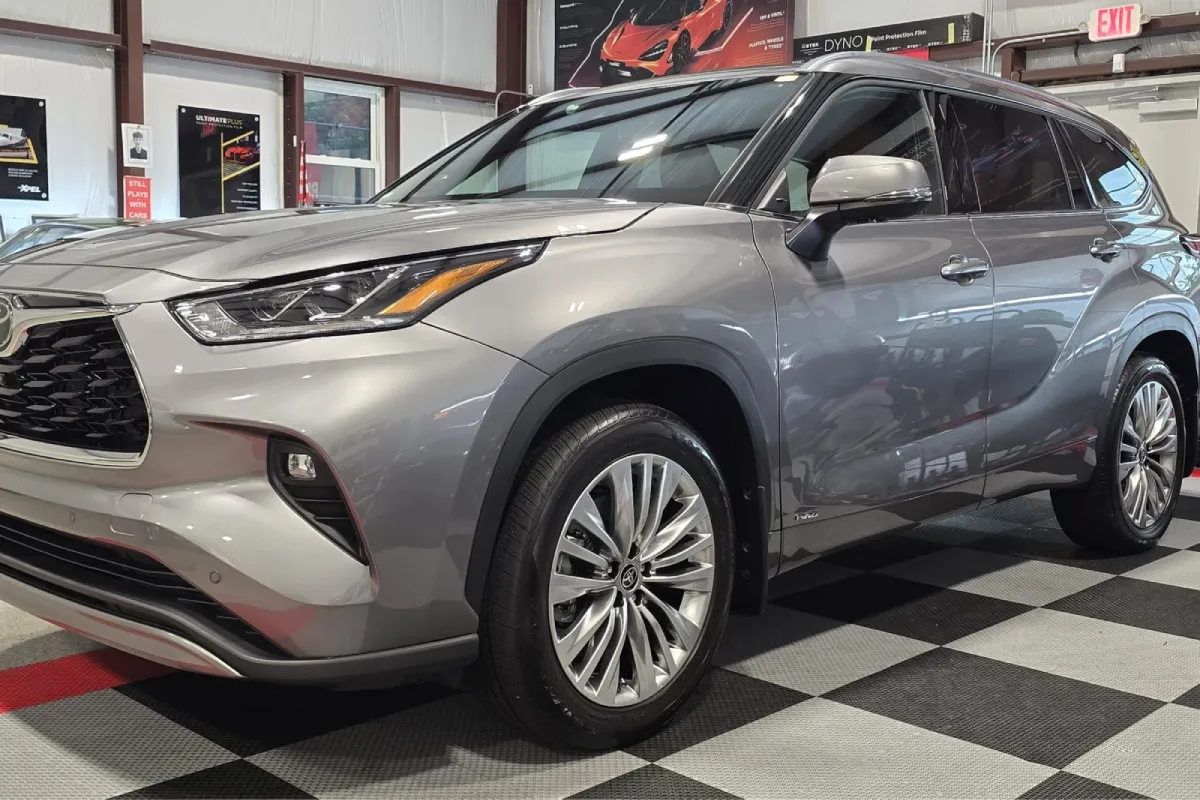 Silver Toyota SUV with a glossy ceramic coating finish.