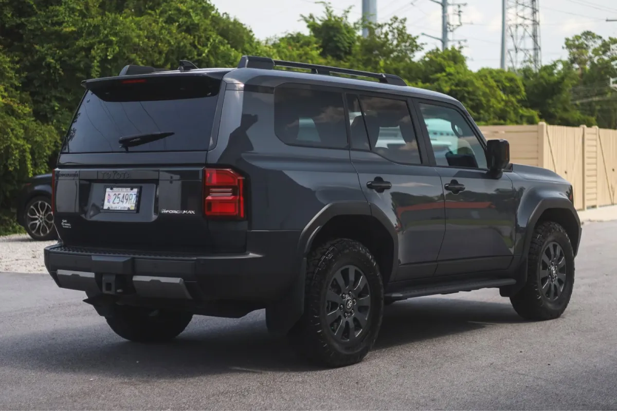 Rear view of a Toyota SUV with tinted windows.